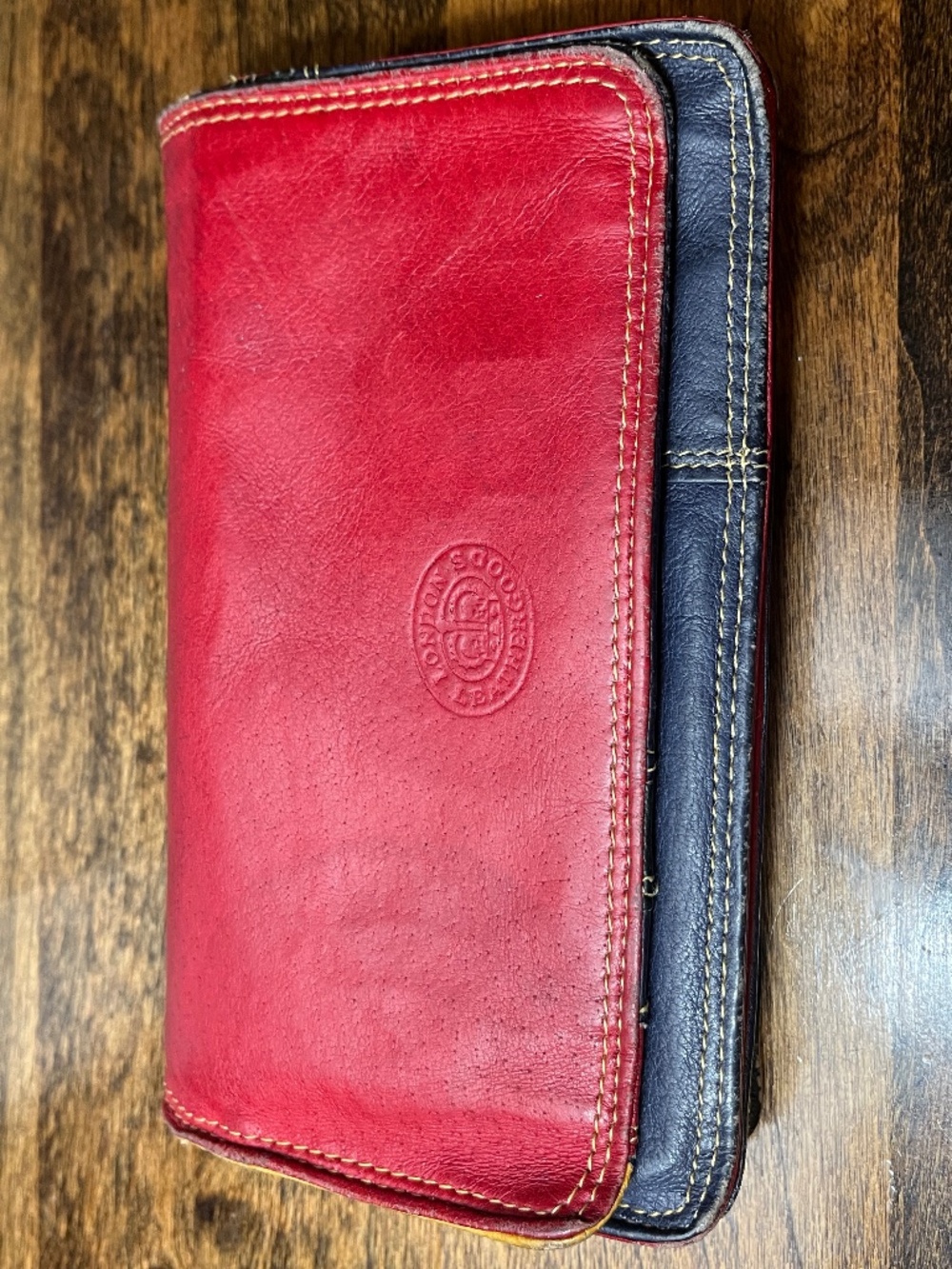 Vintage London Leathergoods Genuine Leather Checkbook Wallet=Colorblock Rainbow